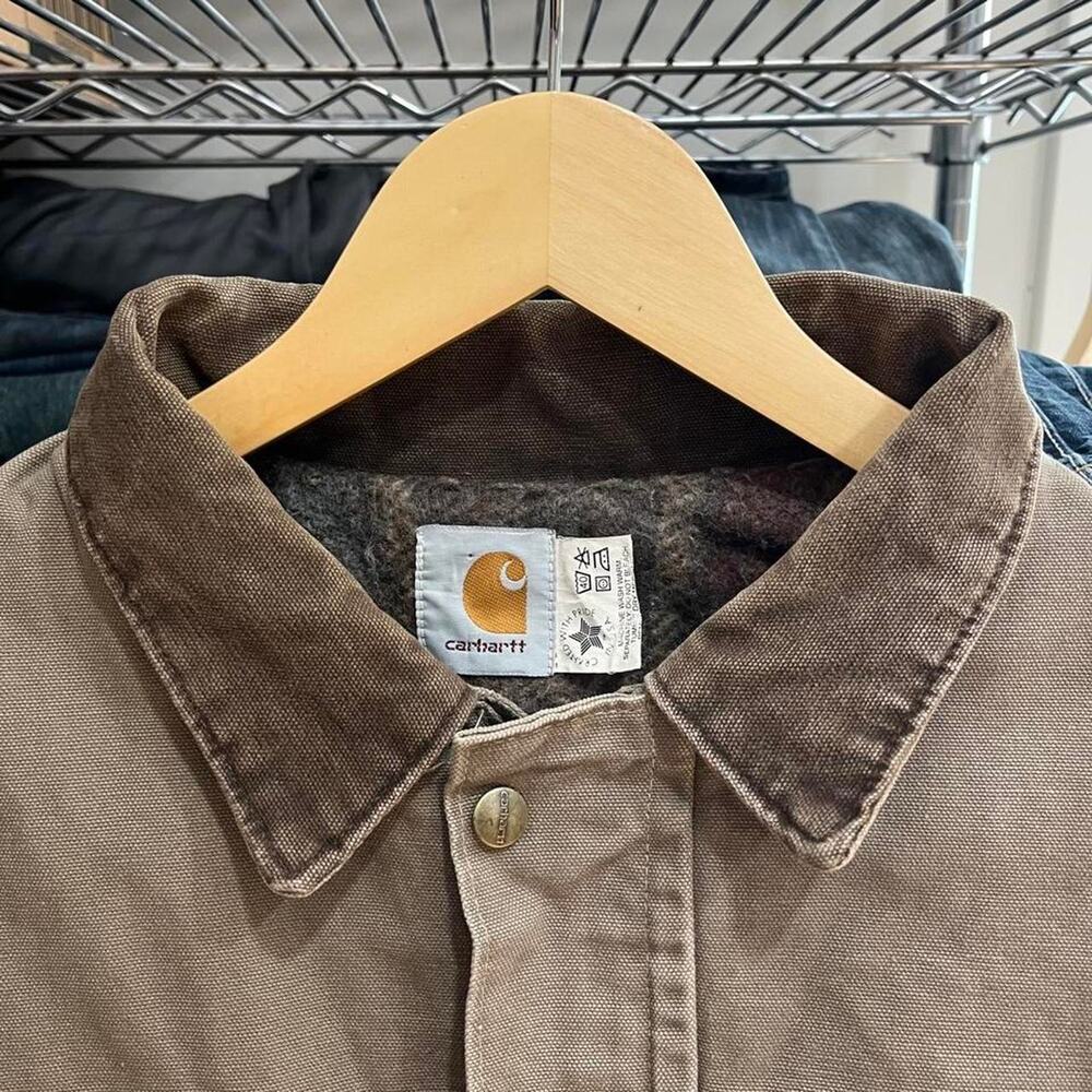 Carhartt Tan Pearl Snap Trucker Jacket USA Sz M Boxy Detroit Duck Canvas Blanket - Picture 4 of 6